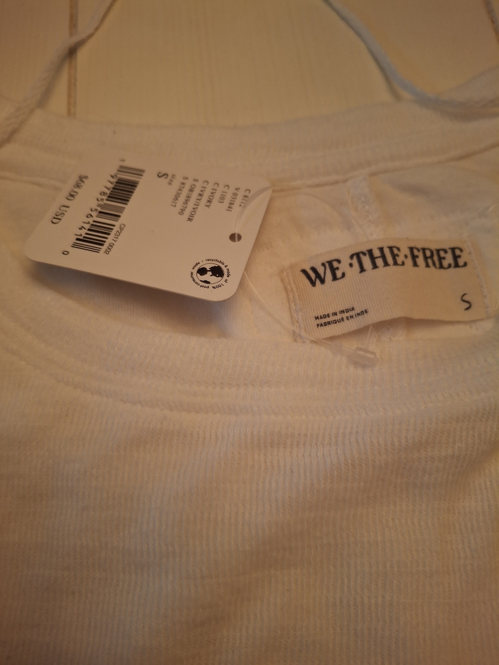 WE THE FREE White Ribbed Tank Top - S